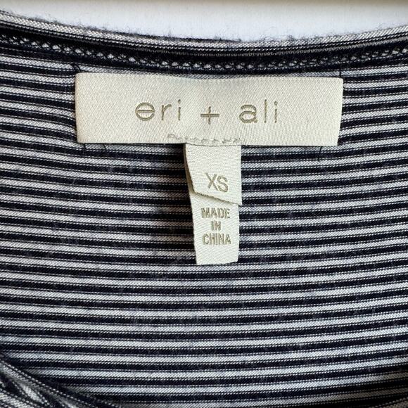 Anthropologie eri and ali Peplum Striped Tank Top Flowy Raw Hem Extra Small Navy - Picture 3 of 10